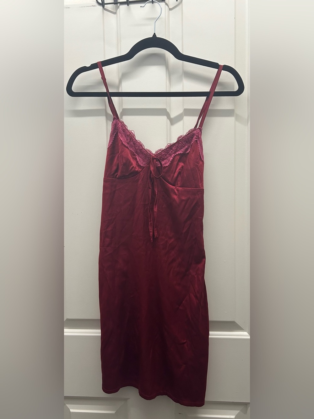 Adika Burgundy Lace-Trim Satin Slip Dress